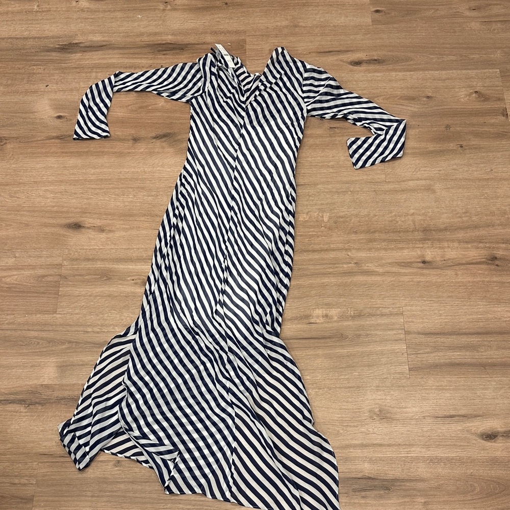 J. Crew long sleeve viscose Navy and White Striped Long Sleeve Dress